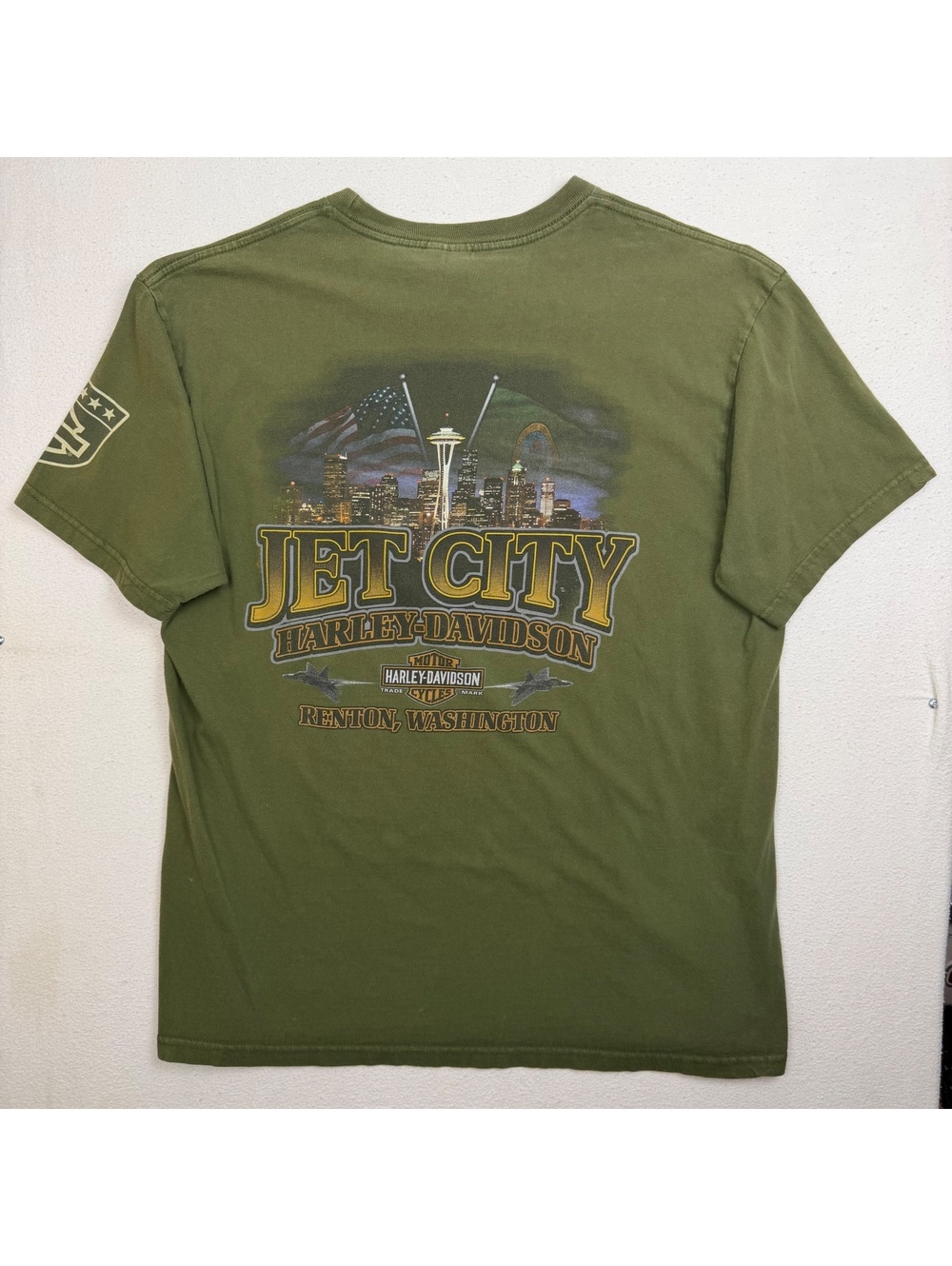 Y2K Green Harley Davidson Jet City Biker Tee Men's XL